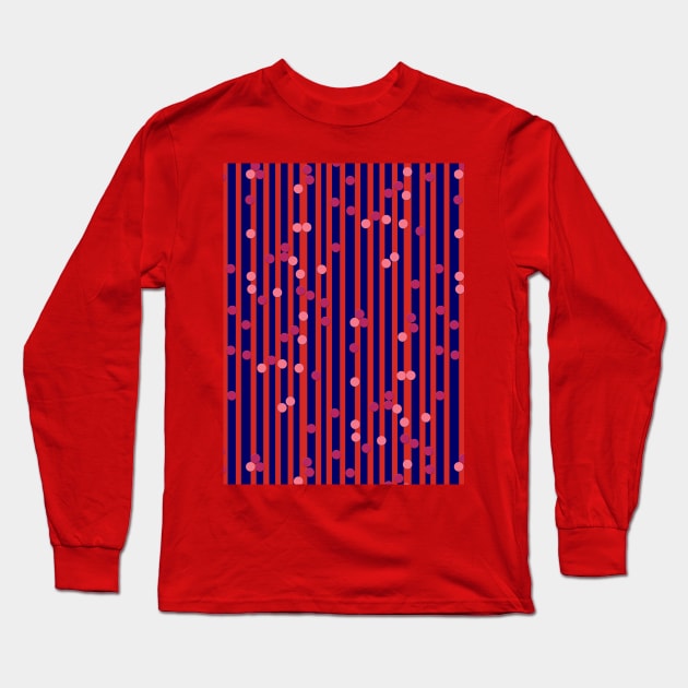 Stripes, Dots - Blue and Red Long Sleeve T-Shirt by MitaDreamDesign